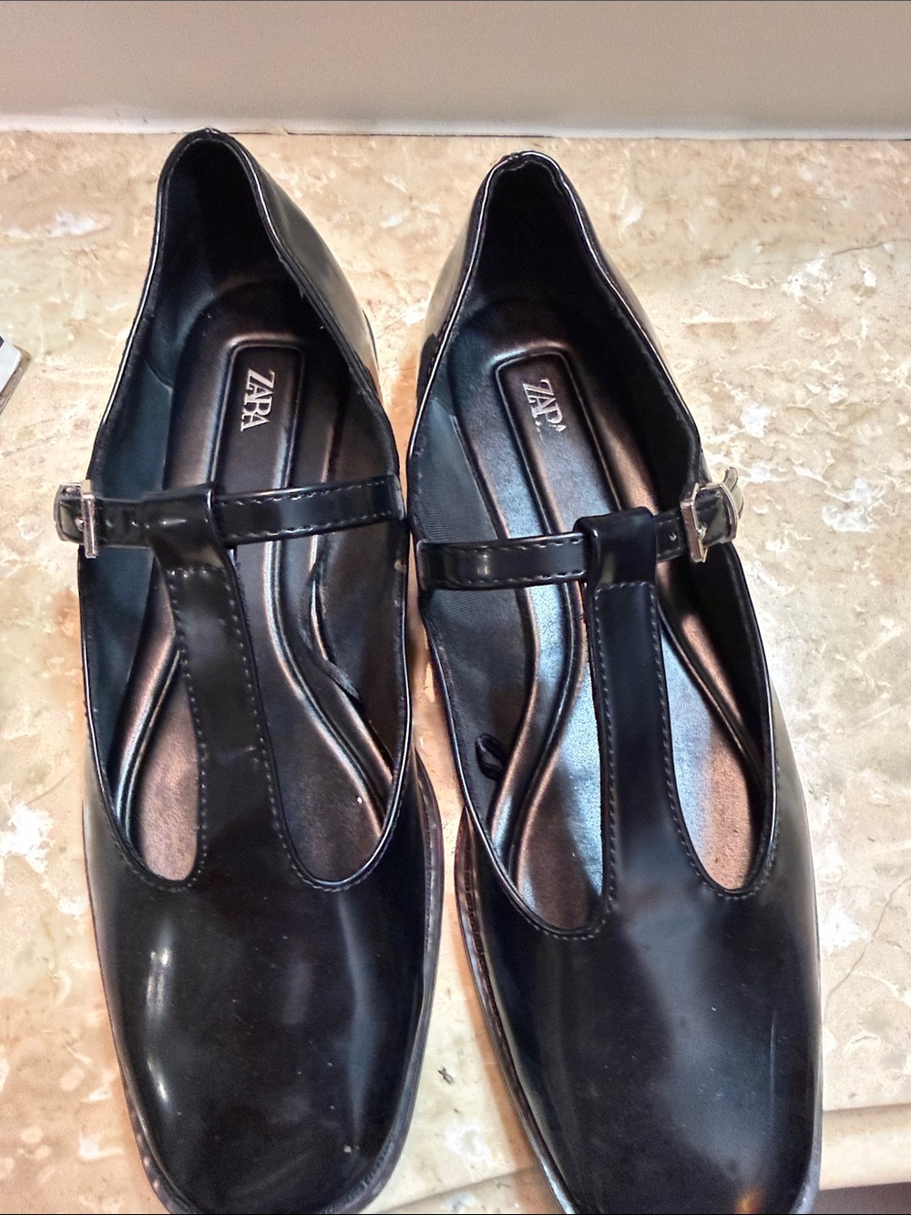 Zara Black Patent T-Strap Loafers for Men